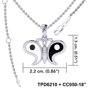 Harmony and Balance Sterling Silver Yin Yang Butterfly Pendant by Peter Stone Jewelry TPD6210 - Jewelry